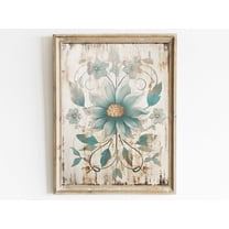 Vintage Floral Wall Art, Ornamental Flower Wall Decor, Distressed Teal Flowers Print, Rustic Wall Art Wood,Farmhouse Decor Wall Art, Modern Wall Decor, 8x12 UNFRAMED