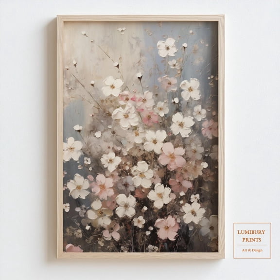 Vintage Floral Wall Art, White And Pink Flower Print, Botanical Print, Wall Art, Cottagecore Decor, Nature Art, Home Decor #2128, Unframed Poster Size 8x12