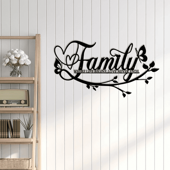 Vintage Floral Wall Plaque 14.9In Happy Home Sign Iron Farmhouse Rustic Wall Decor Living Room Bedroom Entryway Script Pre Installed Hardware Durable Heavy Duty Easy Mount Quality Art To Use
