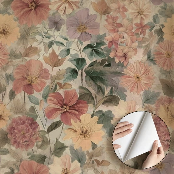 Vintage Floral Wallpaper, Boho Aesthetic Peel and Stick Wallpaper, Waterproof SelfAdhesive Wall Decoration for Bedroom, Living Room, Kitchen Cabinet, Drawer, Rental Property, 17.7 * 118 in