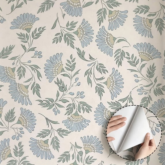 Vintage Floral Wallpaper, Boho Botanical Aesthetic Peel and Stick Wallpaper, Waterproof Contact Paper for Home Decor, Removable Vinyl for Living Room, Bedroom, Kitchen Cabinet, Shelf 17.7 * 118 in