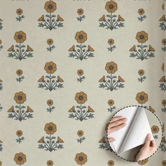 Vintage Floral Wallpaper, Boho Botanical Flower Contact Paper Self Adhesive and Removable, Waterproof Wall Decoration for Bedroom, Living Room, Kitchen Cabinet, Drawer, 17.7 * 118 in