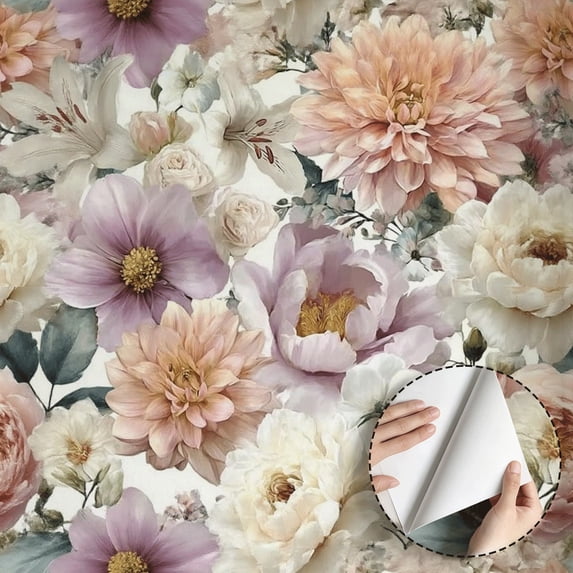Vintage Floral Wallpaper, Boho Botanical Flowers Wall Decoration, Peel and Stick Wallpaper Waterproof Removable Contact Paper for Bedroom, Living Room, Kitchen Cabinet, Drawer, 17.7 * 118 in