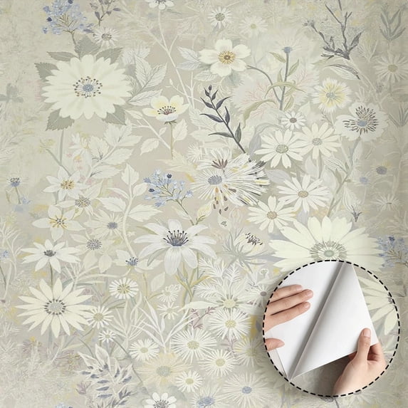 Vintage Floral Wallpaper, Minimalist Aesthetic Peel and Stick Wallpaper, Waterproof Self Adhesive Wall Decoration for Bedroom Living Room Kitchen Cabinet Rental Property, 17.7 * 118 in