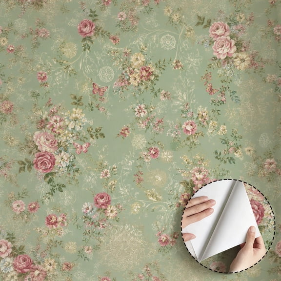 Vintage Floral Wallpaper Retro Pink Rose Pattern Wallpaper, Vintage Farmhouse Rustic Peel and Stick Wallpaper Contact Paper Waterproof Home Decor for Bedroom Kitchen Dorm Room 17.7*196.7in