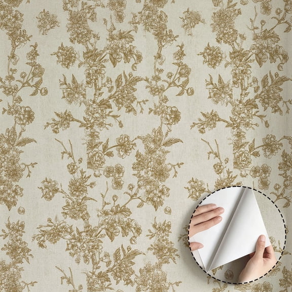 Boho Rustic Dark Brown Floral Wallpaper Vintage Waterproof Peel and ...