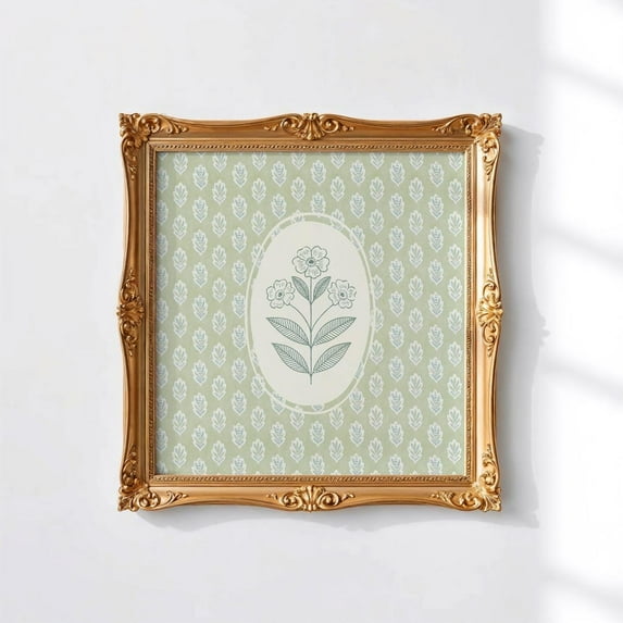 Vintage Floral Wallpapre Square Print, Instant Trendy Decor, Living Room Art, Nursery Decor Wall Art, Modern Wall Decor, 24x24 UNFRAMED
