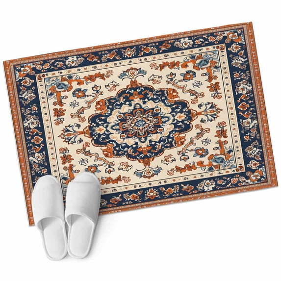 Vintage Floral Washable Area Rug 2 x 3 ft Orange Navy Classical Bohemian Farmhouse , Soft Non Slip Rugs Stain Repellent Indoor Felt Carpet for Living Dining Room Bedroom Home Office