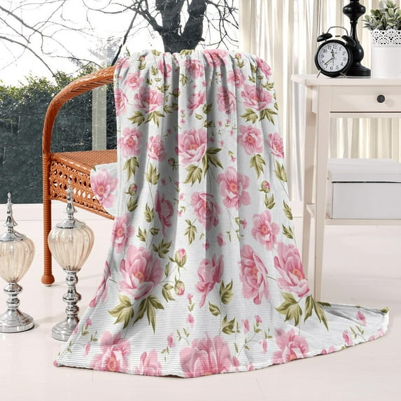 Vintage Floral Watercolor Blanket: Soft & Cozy Pink Rose Peony Throw Blanket - Fashionable 50x60in Decor Bed Throw Blanket for Room, Couch - Ideal Gift for Women