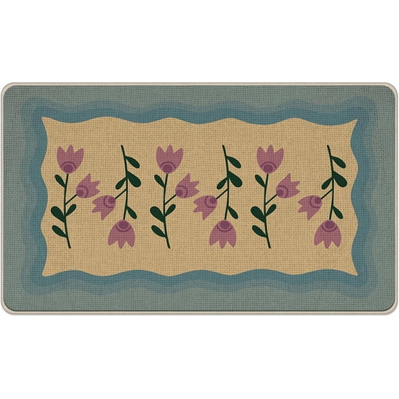 Vintage Floral Welcome Front Door Mat, Boho Retro Flower Decorative Doormat Non-Slip Floor Entryway Rug, Spring Summer Low Profile Indoor Outdoor Home Kitchen Decoration 17x29 Inches