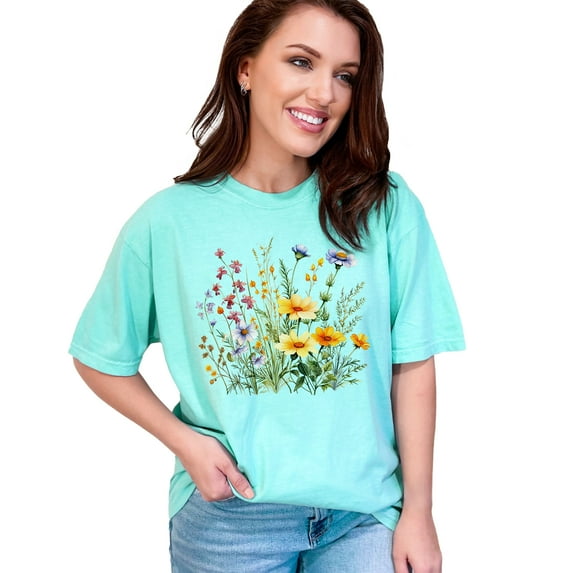 Vintage Floral Wildflower T-Shirt, Botanical Print Tee, Nature Lover Shirt, Garden Inspired Graphic Tee, Eco Friendly Gift Idea, Chalky Mint Comfort Colors T-Shirt, 2XL