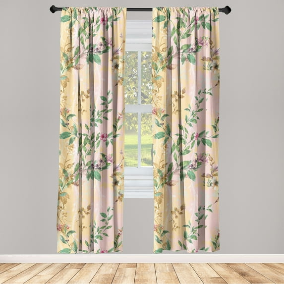 Vintage Floral Window Curtains, Blossoming Romantic Flowers Branches Nature Are in Pastel Summer Vibe, Lightweight Decor 2-Panel Set with Rod Pocket, Pair of - 28"x63", Peach Pale Pink, by Ambesonne