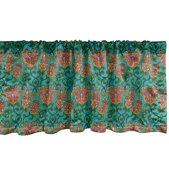 Ambesonne Vintage Floral Valance Pack of 2, Folk Motif Tulips, 54"X18", Multicolor