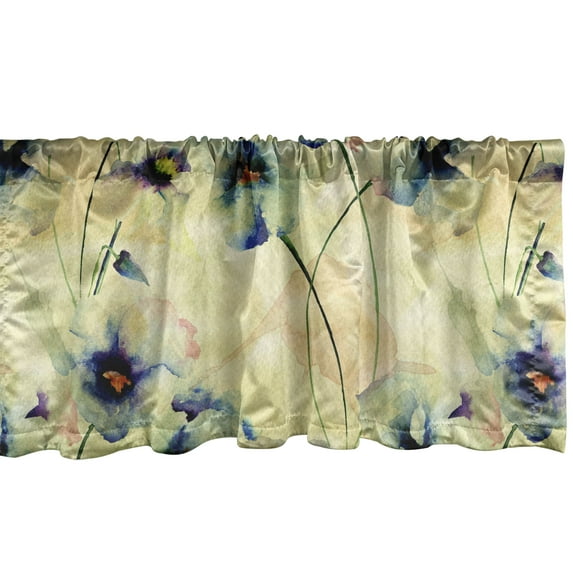 Vintage Floral Window Valance, Watercolor Pansy Flowers with Dreamy Hues Nostalgic Inspirations, Curtain Valance for Kitchen Bedroom with Rod Pocket, 54" X 18", Avocado Green Purple, by Ambesonne