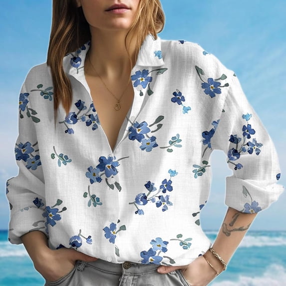 Vintage Floral Women Casual Shirt, Retro Flower Blouse Button Shirt, Casual Spring Summer Vacation Shirt, Birthday Gift For Her