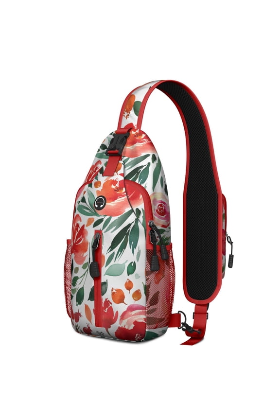 Vintage Floral and Hummingbird Sling Backpack – Adjustable Strap, Secure Zippers – Artistic Colorful Bloom and Blossom Print
