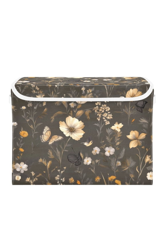 Vintage Floral with Butterflies Large Storage Bins with Linen Collapsible Lid Storage Box 16.7 x 12.6 x 11.8in