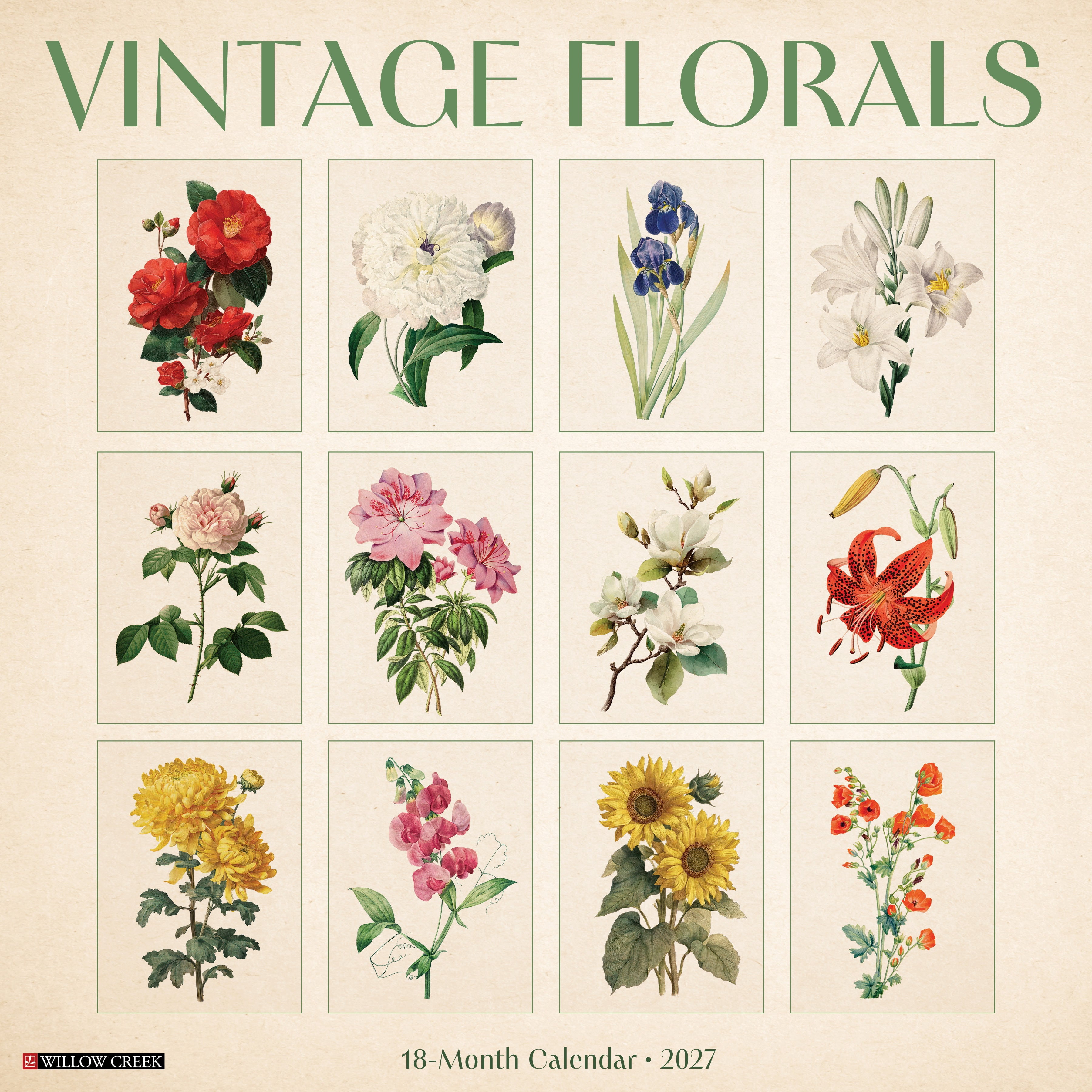 Willow Creek Press, Vintage Florals 2027 Wall Calendar
