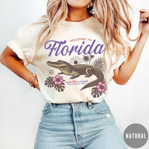 Vintage Florida Alligator Shirt, Retro Sunshine State Tee, Land Of Flowers Summer T-Shirt, Florida Souvenir Shirt, Boho Vacation Beach Top TSHIRT All Size S-5XL