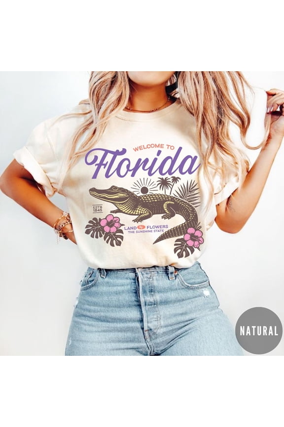 Vintage Florida Alligator Shirt, Retro Sunshine State Tee, Land Of Flowers Summer T-Shirt, Florida Souvenir Shirt, Boho Vacation Beach Top TSHIRT All Size S-5XL