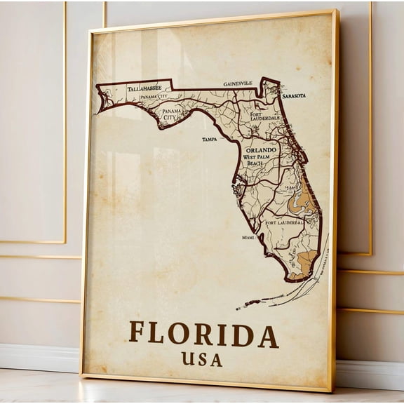 Vintage Florida Map Coastal Wall Art Poster , Poster Print Only