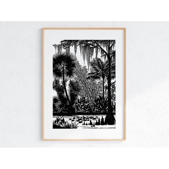 Vintage Florida Print Black White Cypress Art Spanish Moss Wall Art Don Blanding Floridays Old Florida Landscape Art