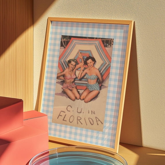 Vintage Florida Print Girly Fl Print See You In Florida Print Blue Plaid Wall Art Retro Florida Dorm Decor Trendy Prints Home Decor #529, Stretched Canvas Size 12x18