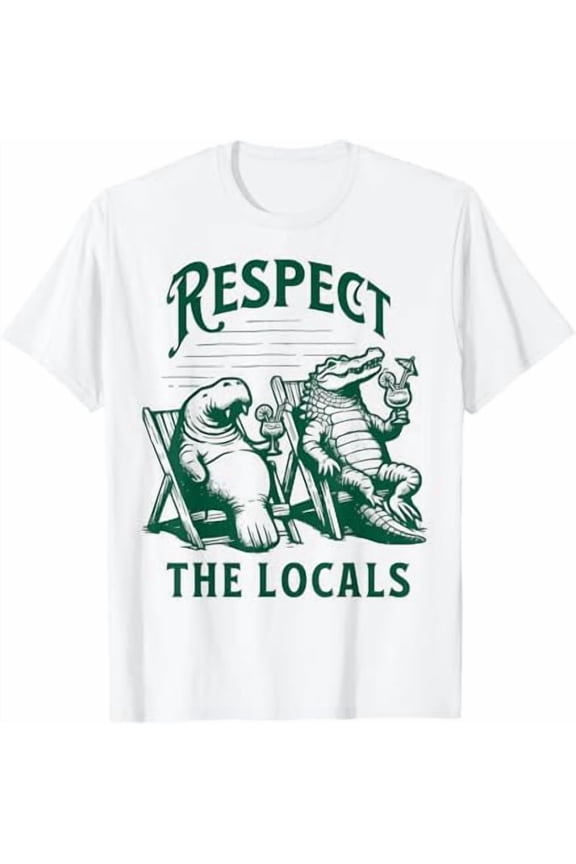 Vintage Florida Respect The Locals Nature Manatee Crocodile T-Shirt