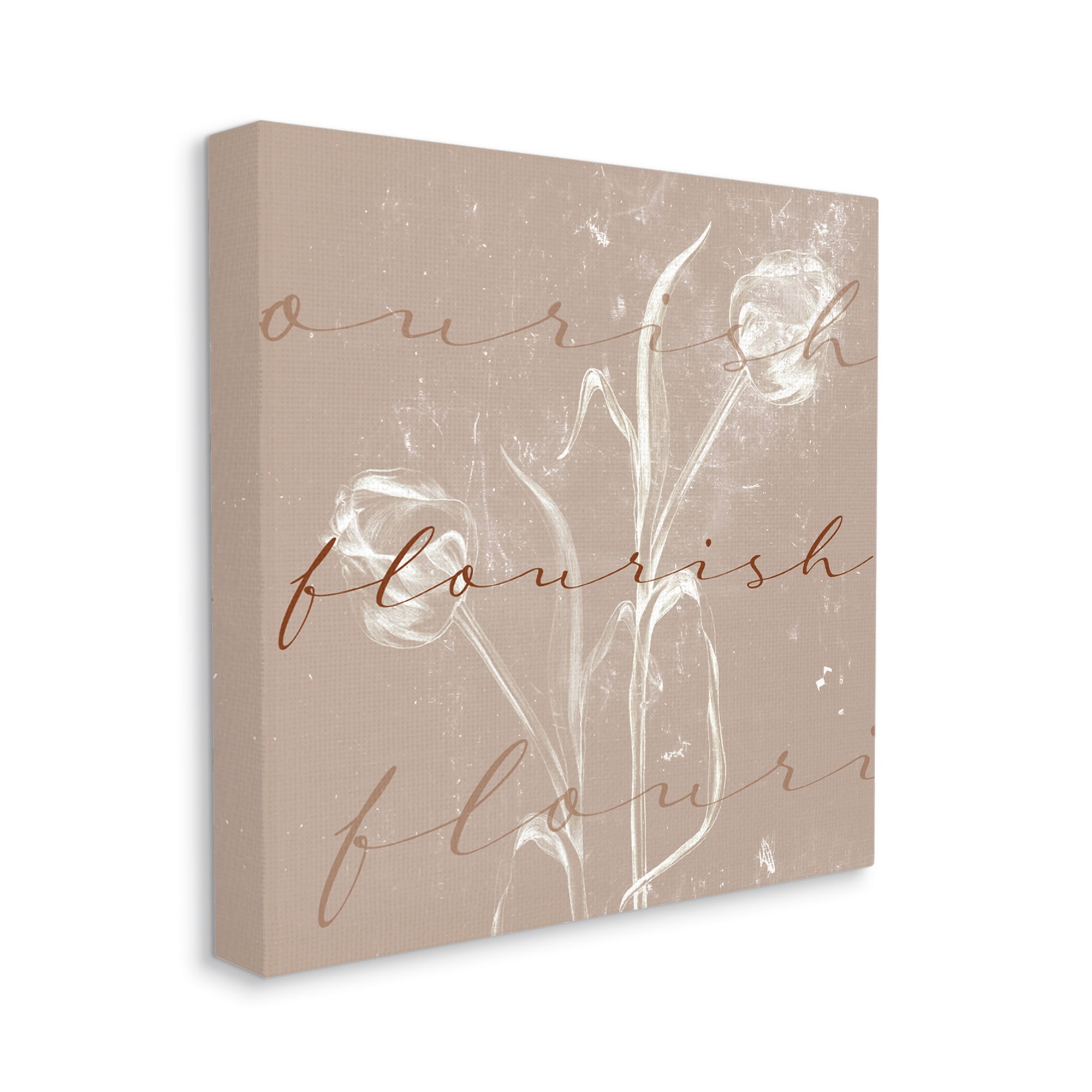 Vintage Flourish Typography Softened Tulip Still Life Botanical & Floral Gallery-Wrapped Canvas Print Wall Art, 17x17