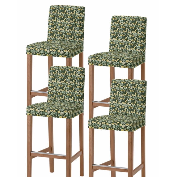 Vintage Flower Bar Stool Covers Set of 4, Green Spring Floral Leaves Pastoral Birds Plants Stretch Bar Chair Covers with Backs, Removable Pub Counter Height Chair Cover for Kitchen Dining Room Cafe
