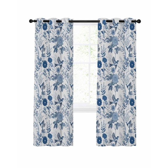 Vintage Flower Bird Butterfly Herb Blackout Curtains for Bedroom Living Room, Country Garden Blue 39 In Long Thermal Insulated Room Darkening Drapes Grommet Window Treatments, 27.5 x 39 In