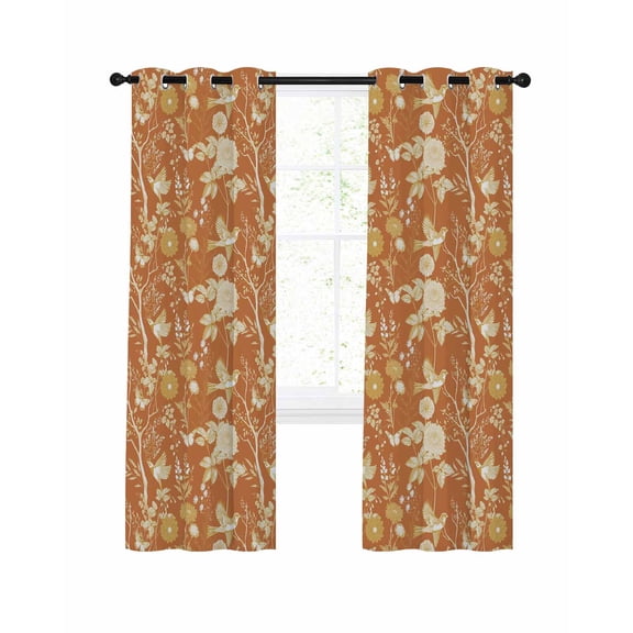 Vintage Flower Bird Butterfly Herb Blackout Curtains for Bedroom Living Room, Country Garden Orange 72 In Long Thermal Insulated Room Darkening Drapes Grommet Window Treatments, 52 x 72 In