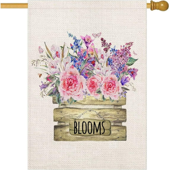 Vintage Flower Blooms House Flag Double Sided 28x40 Inch Watercolor Floral Garden Flags Flowers Decor Yard Flag Floral Seasonal Outdoor Decor Decorative Spring Large Flag Watercolor Flower (Blooms)