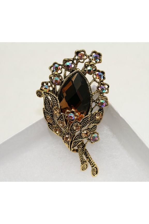 Vintage Flower Brooch - 3D Amber Rhinestone Flower Cluster Brooch Pin W Antique Gold TONE!