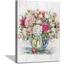 Vintage Flower Canvas Wall Art Rustic Farmhouse Bedroom Wall Decor Watercolor Blossom Bouquet in Mason Jar Prints Pictures Pink Floral Artwork for Living Room Bathroom Home Decoration 12x16