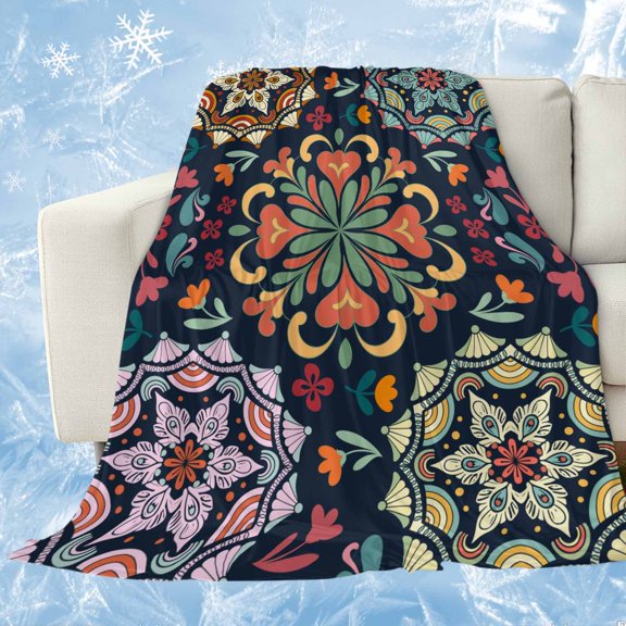 Vintage Flower Cooling Blanket,Lightweight Breathable Summer Throw Blanket with Double Sided Cold Effect,Boho Abstract Colorful Ethnic Floral Picnic Blankets Bed Sheet for Hot Sleepers 30"x40"
