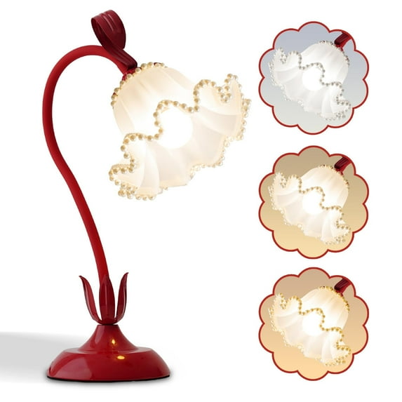 Vintage Flower Desk Lamp - 3-Color Adjustable Cottagecore Lamp for Aesthetic Flower Lamps for Bedrooms and Office