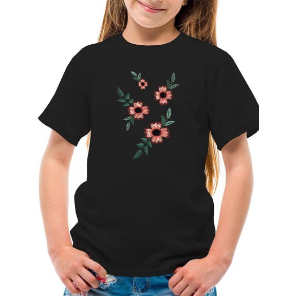 Vintage Flower Embroidery T-Shirt Juniors -Image by Shutterstock,  Medium