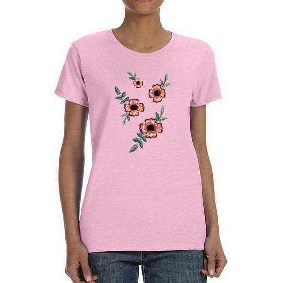 Vintage Flower Embroidery T-Shirt Women -Image by Shutterstock, Female Large