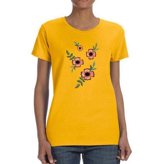 Vintage Flower Embroidery T-Shirt Women -Image by Shutterstock, Female Large