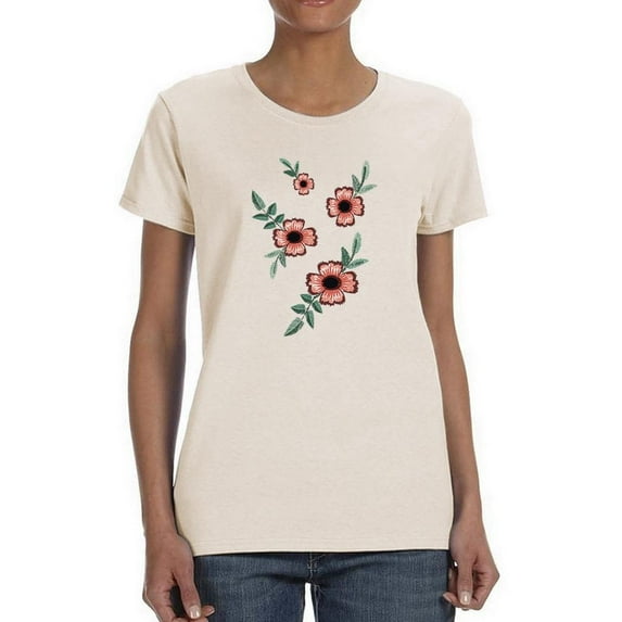 Vintage Flower Embroidery T-Shirt Women -Image by Shutterstock, Female Medium
