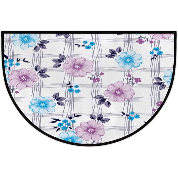 Vintage Flower Floral Half Round Door Mat, White Plaid Non-Slip Half Circle Area Rug Doormat Washable Half Moon Rug Indoor Entrance Doormat for Kitchen Bedroom Home Decor 24"x36"