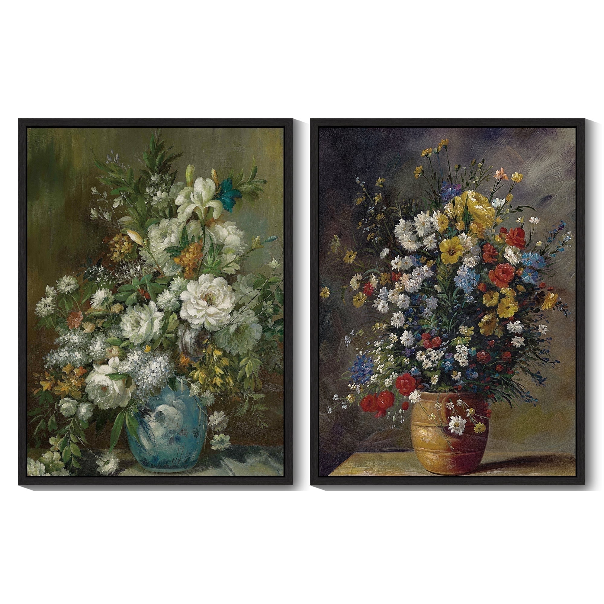 Vintage Flower Framed Wall Art 11x14in2pcs Framed Black Modern Farmhouse Kitchen Bathroom Office Decor Retro Floral Classic Wall Prints