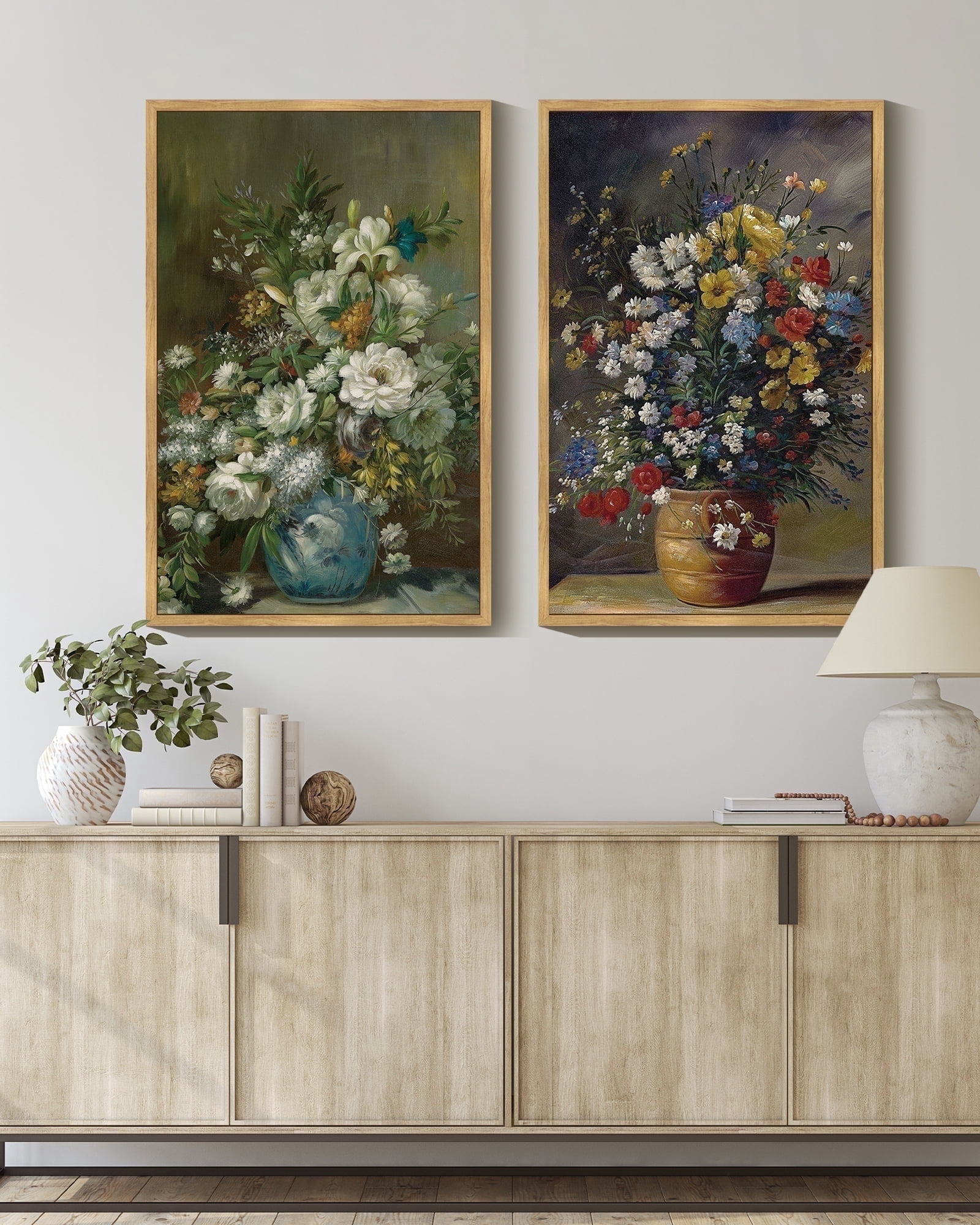 Vintage Flower Framed Wall Art 16x24in2pcs Framed Brown Modern Farmhouse Kitchen Bathroom Office Decor Retro Floral Classic Wall Prints