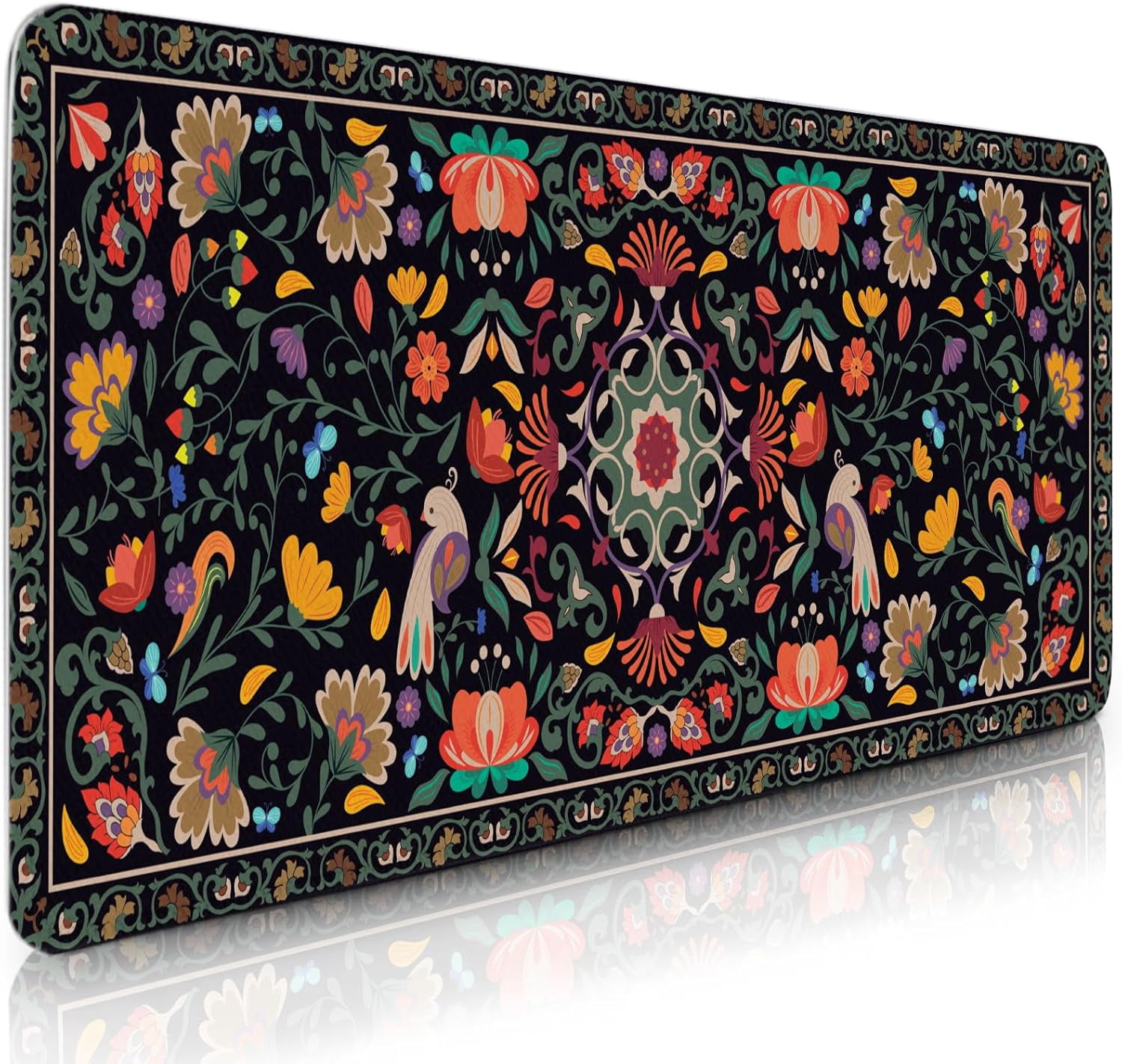 Vintage Flower Gaming Mouse Pad, Large Computer Keyboard RetroFloral Mousepad, Mouse Mat Big Non-Slip Base Stitched Edges, Desktop Mat Decor for Home Office 15.7”x 35.4” XXL Gift for Christmas