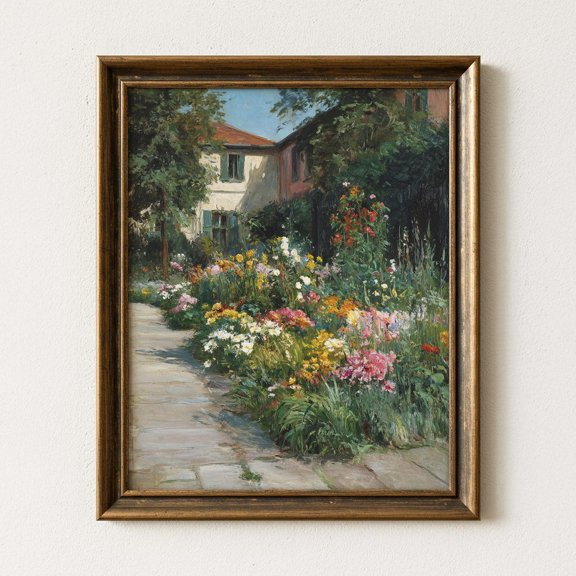 Vintage Flower Garden Pathway Rustic Cottage Garden, Print Poster Wall Art, Flower Path, Summer Cottagecore Decor, 176, Size 16x24 UNFFRAMED F03.1.6l3147