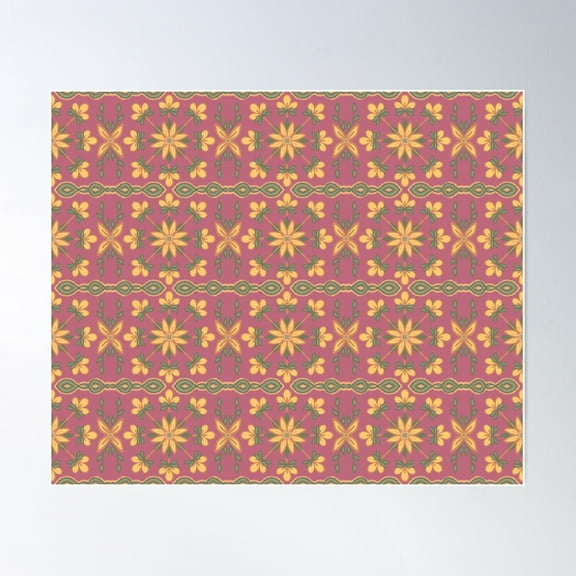 Vintage Flower Geometric Mix Ikat Pink Pattern Poster Wall Art, Modern Wall Decor For Living Room Bedroom, 24x36 UNFRAMED