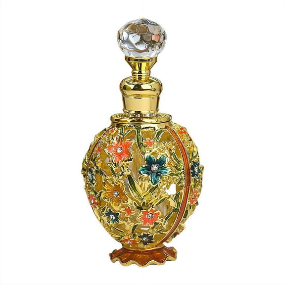 Vintage Refillable Empty Perfume Bottles for Women, Jeweled Flowers Perfume Bottle Ornate Glass Decor Perfume Vial Decorative Essential Oil Bottles