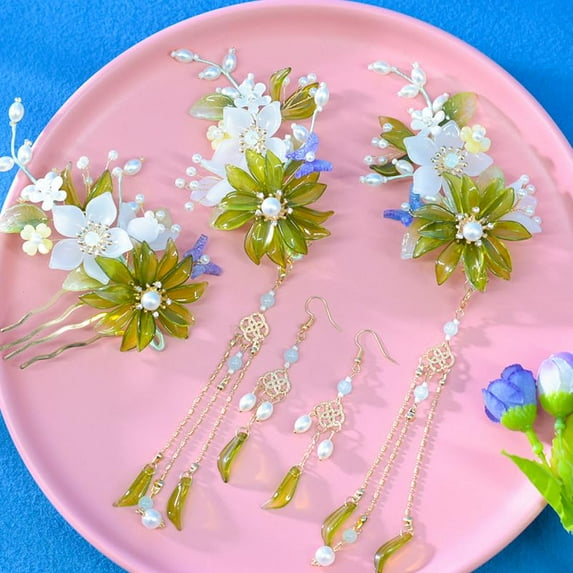 Vintage Flower Hair Clips, A Pair of Yellow Osmanthus Decorative Hair Clips Tassel Pearl Hair Barrettes, Wedding Hair Pins Hair Accessories for Women Girls Bride Bridesmaid