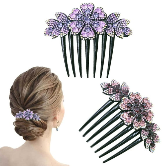 Vintage Flower Hair Side Combs Clip Rhinestone Hair Combs for Women, Set of 2